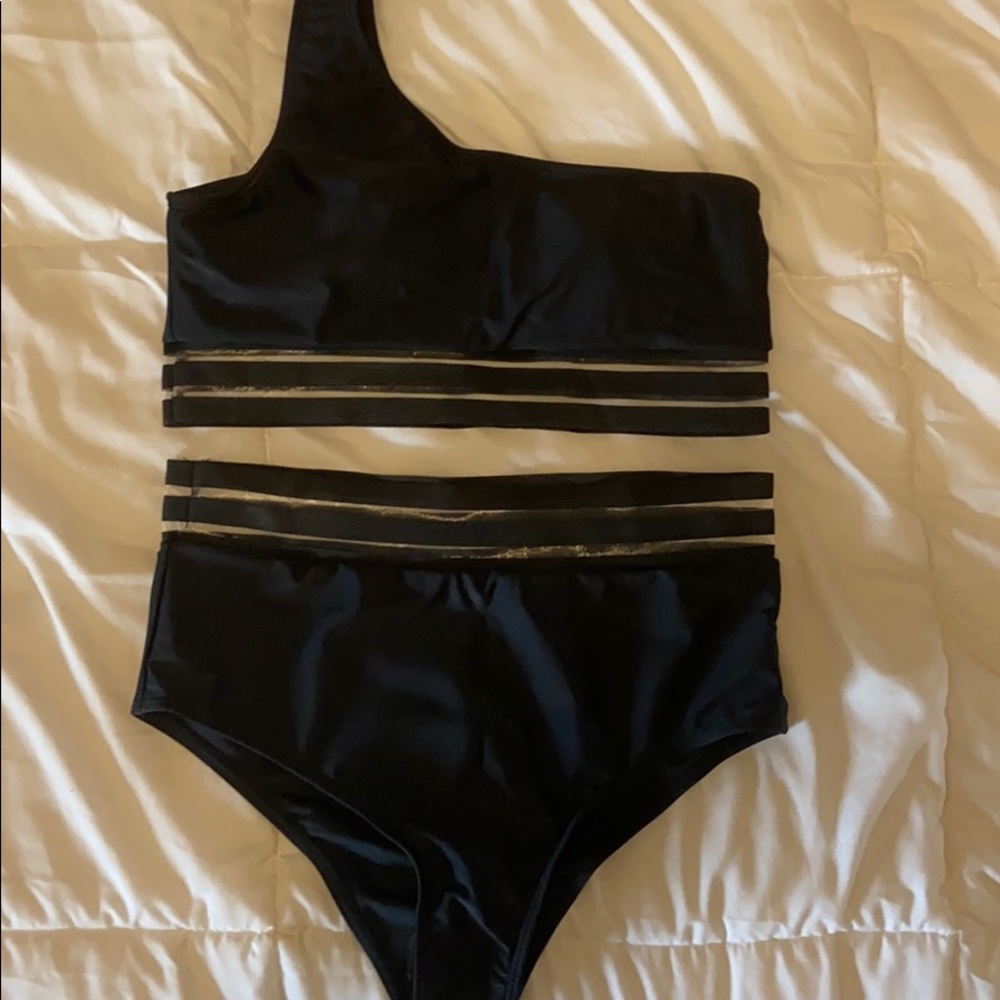 SHEIN small black one-shoulder two piece swimsuit